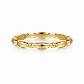 Evening Set 14K Yellow Gold Orzo Shape and Bujukan Bead Station Stackable Ring