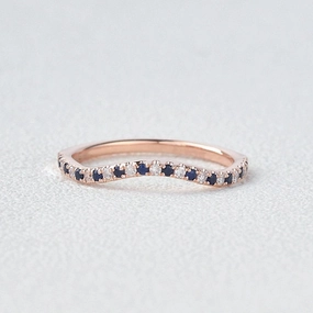 Blue Sapphire & Moissanite Wedding Band Classy Accent Smooth Detail