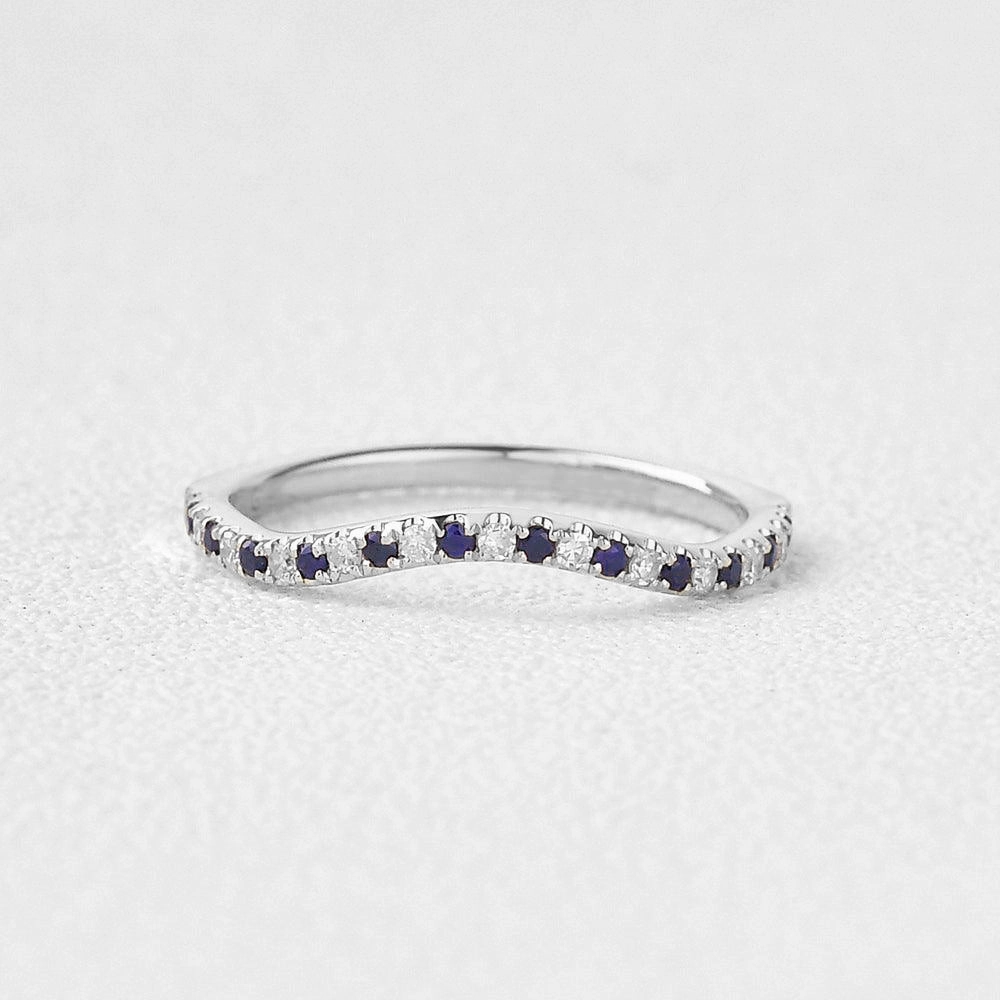 Luxe Essentials Blue Sapphire & Moissanite Wedding Band