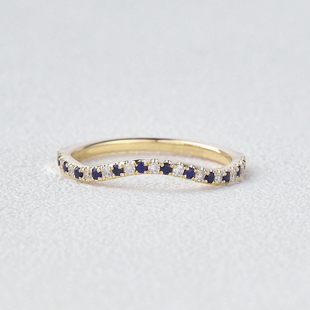Blue Sapphire & Moissanite Wedding Band Impeccable Highlight Classic Presence