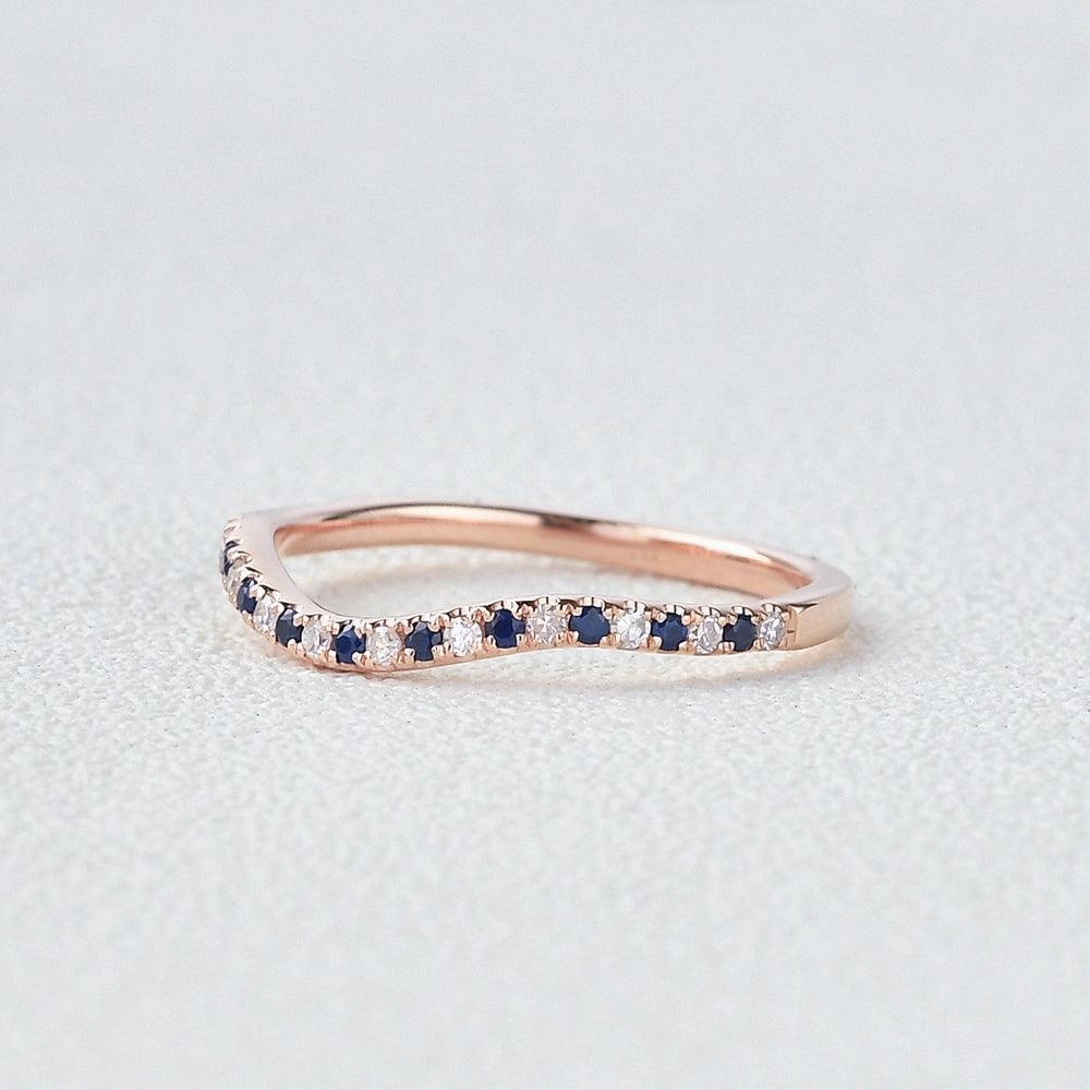 Blue Sapphire & Moissanite Wedding Band Cool Contrast