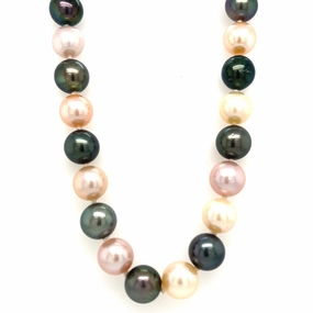 Estate 10mm Tahitian Cultured Pearl 18 inch Necklace with 18K Yellow Gold Clasp Fashion Gift