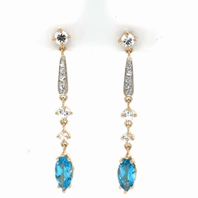 Unique Accessory Radiant Embellishment Estate Marquise Shape Blue Topazes and Sapphires Dangle Earrings in 14K Yellow Gold