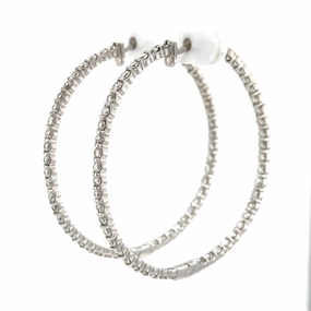 Winter Jewelry Daytime Trinket Estate Round Large Hoop Diamond Earrings in 14K White Gold (4.00ctw)
