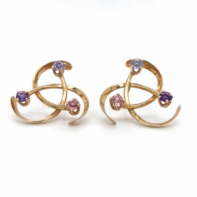 Estate Round Shape Tanzanites and Amethysts Solitaire/Stud Earrings in 14K Yellow Gold Party Jewelry Fashionable Feature