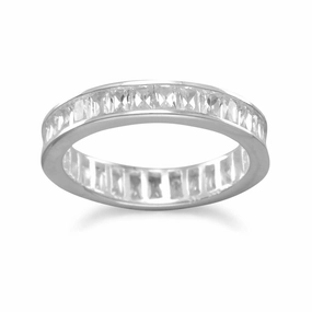 Eternity Band Ring with Baguette Cut Cubic Zirconia Sterling Silver Synthetic Make