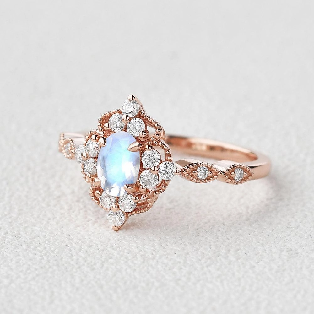Modern Glow Modern Shape Moonstone & Moissanite Vintage Inspired Ring