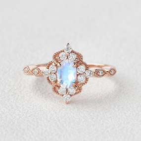 Moonstone & Moissanite Vintage Inspired Ring Timeless Favorite Sparkle Mood