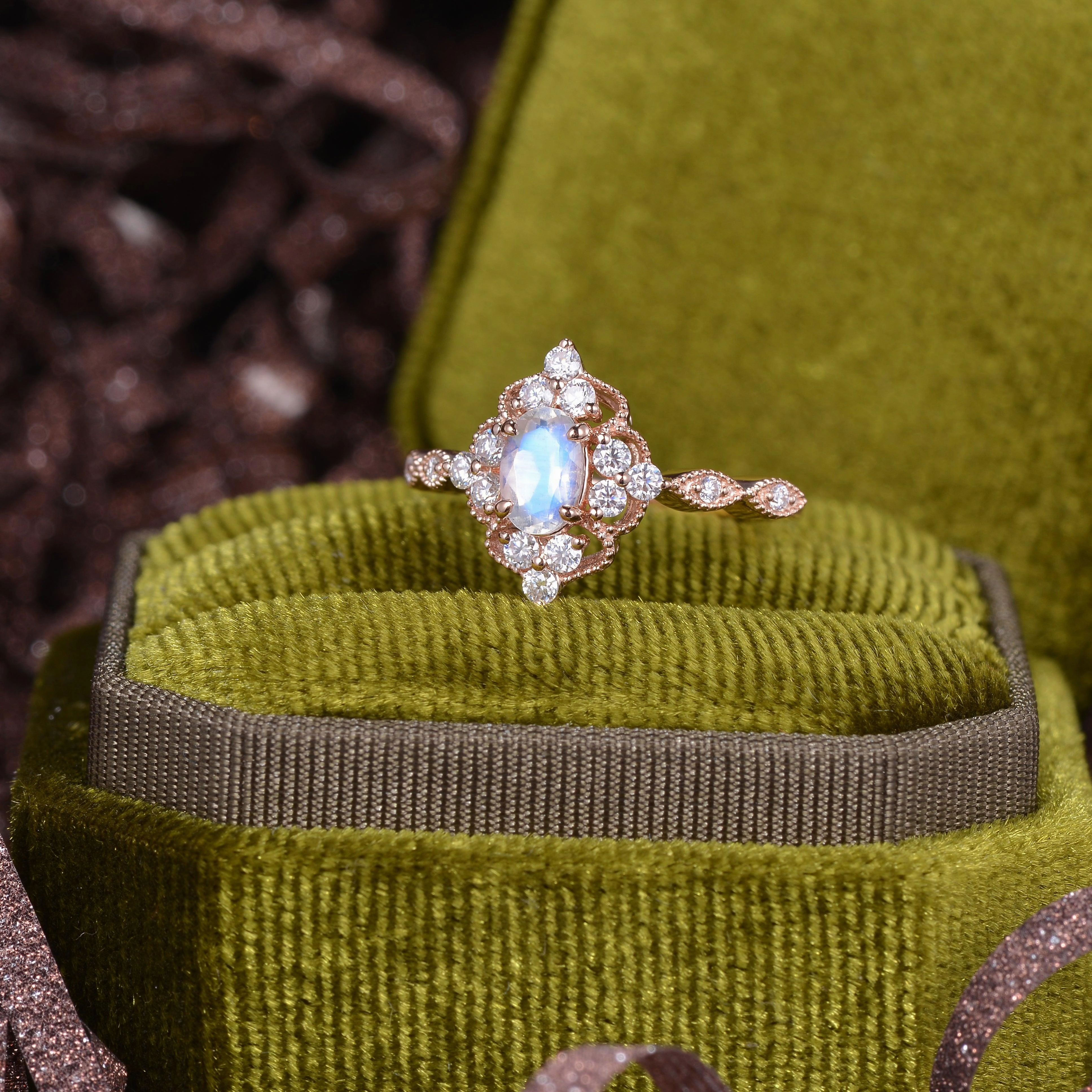 All ages Signature Touch Moonstone & Moissanite Vintage Inspired Ring