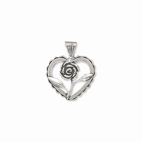 Heart with Rose Charm Pendant Antiqued Sterling Silver, Pendant Only - Made in the USA Seasonal Sparkle Fresh Edge