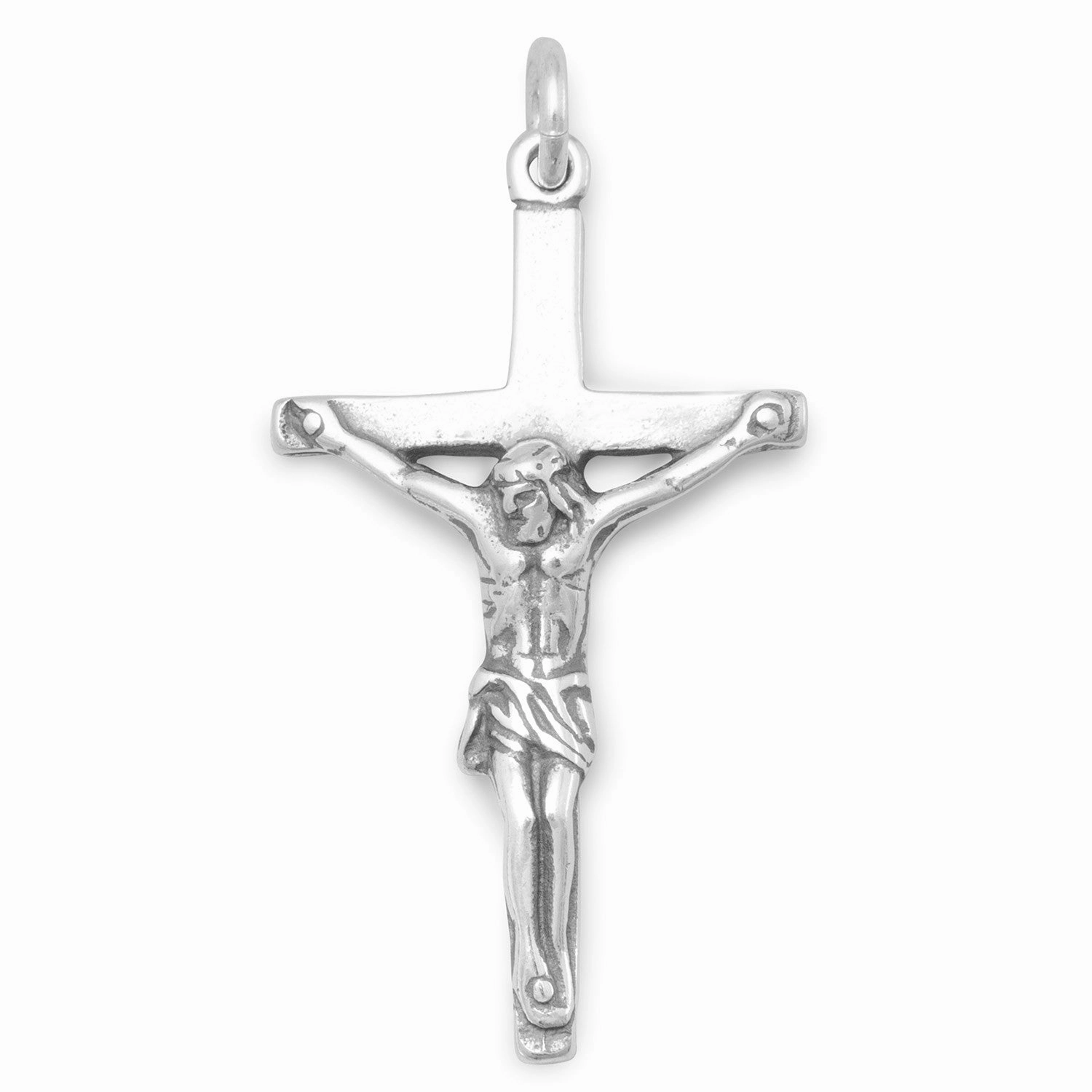 Distinctive Detail Alluring Edge Small Crucifix Charm Pendant Sterling Silver