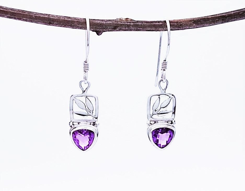 Silver Earrings with Stone and Leaf Detail Neat Detail