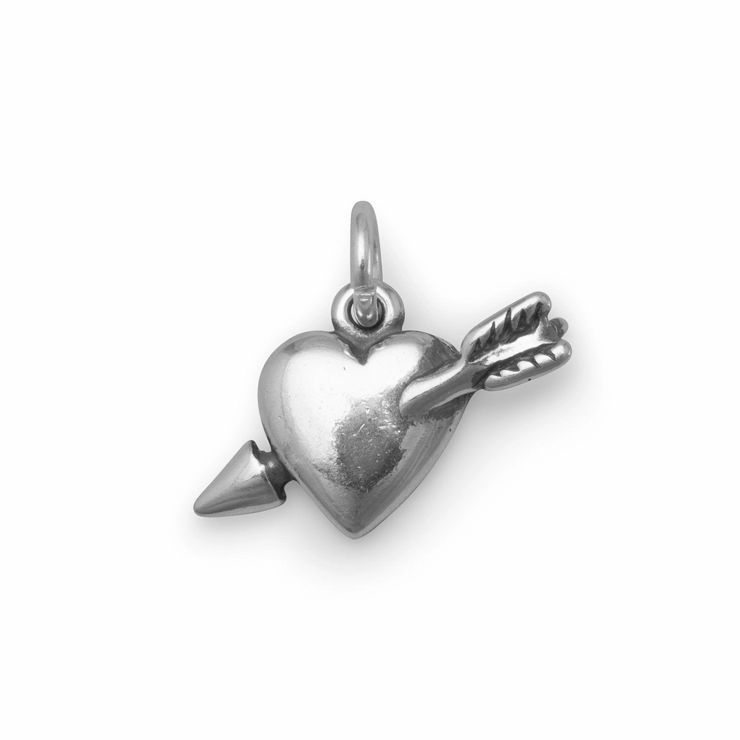 Heart with Cupid's Arrow Charm Sterling Silver Subtle Detail