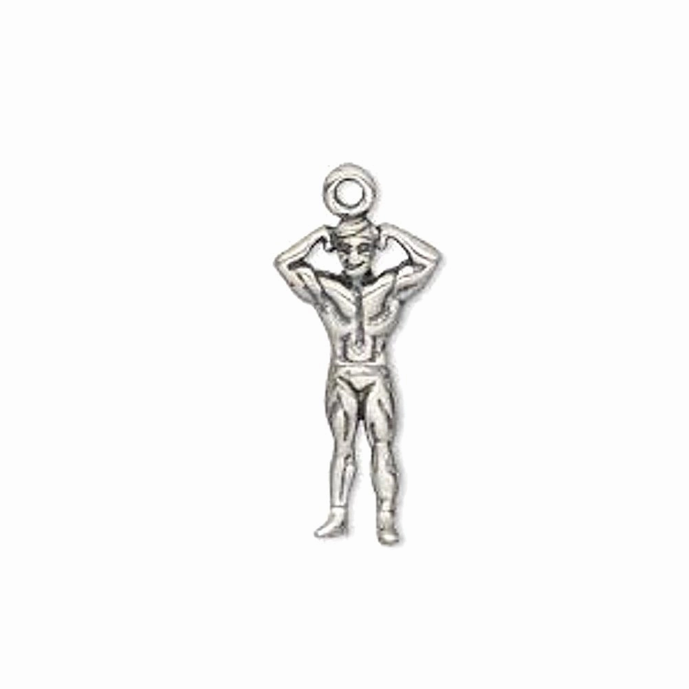 Bodybuilder Charm Antiqued Sterling Silver Soft Statement Creative Light