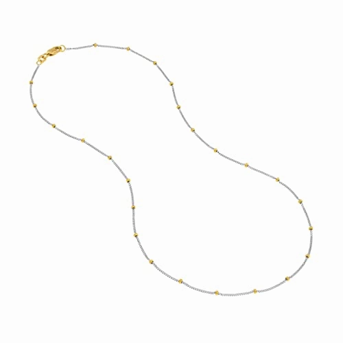 Handcrafted Accent Two-tone Gold-plated Sterling Silver Satellite Bead Curb Chain Necklace