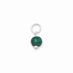 Gift Ready high contrast Sterling Silver Dyed Green Corundum May Bead Charm