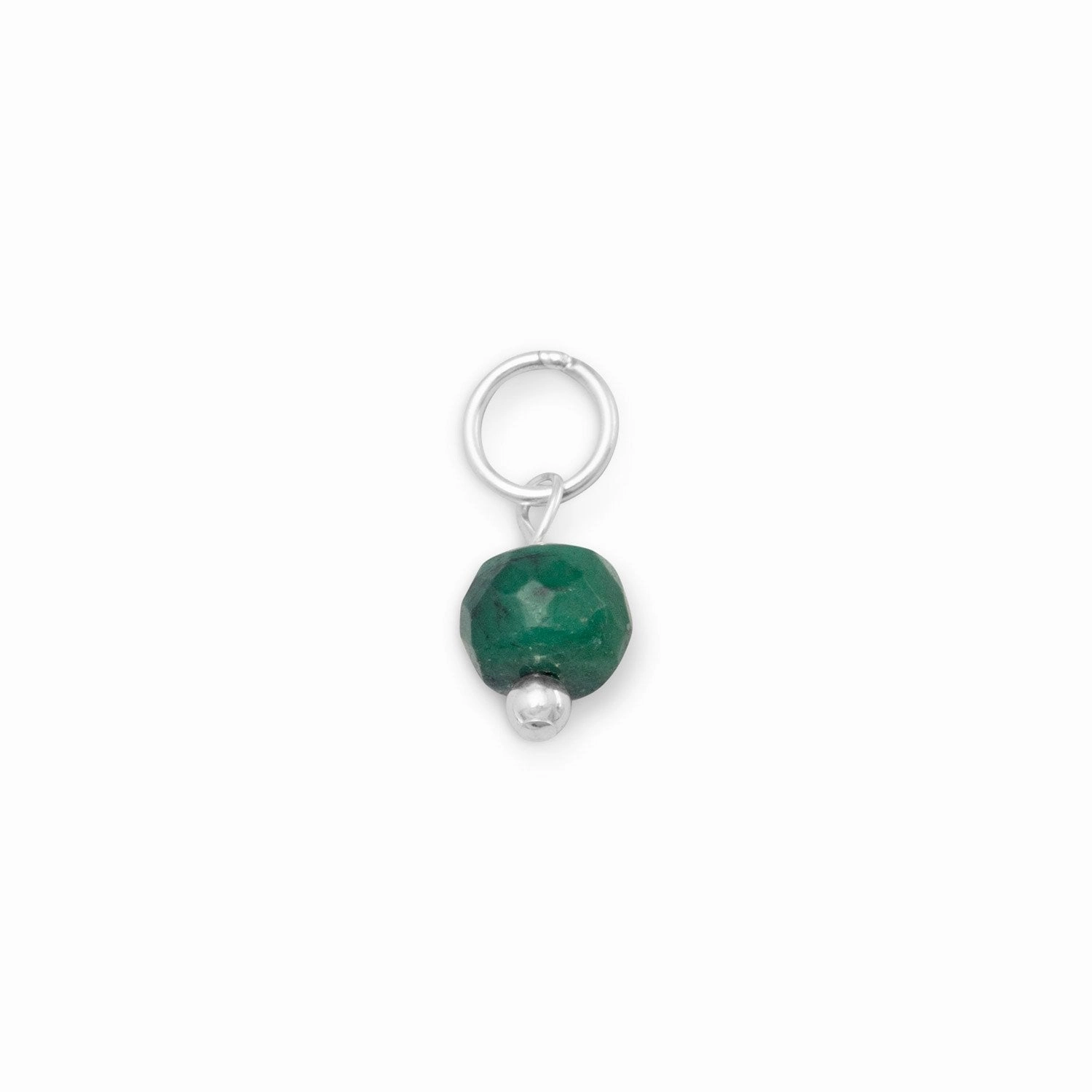 Gift Ready high contrast Sterling Silver Dyed Green Corundum May Bead Charm