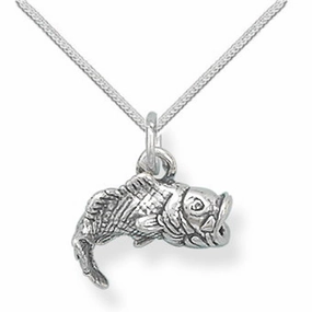 Exclusive Gifts Glow Touch 3-D Large Mouth Bass Necklace Sterling Silver - Chain Included