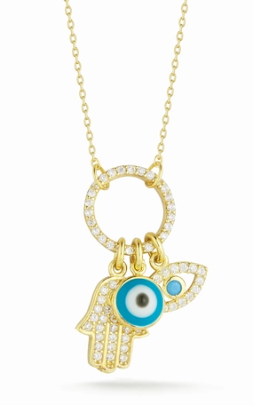 Evil Eye and Hamsa Charm Necklace Trend Gift Chic Design