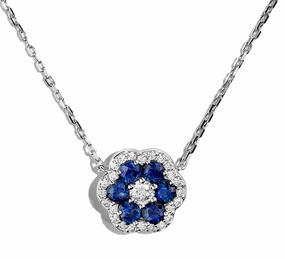 Modern Youth Bremer Jewelry 18K White Gold Round Shape Sapphires and Diamonds Cluster Pendant  (.78ctw)