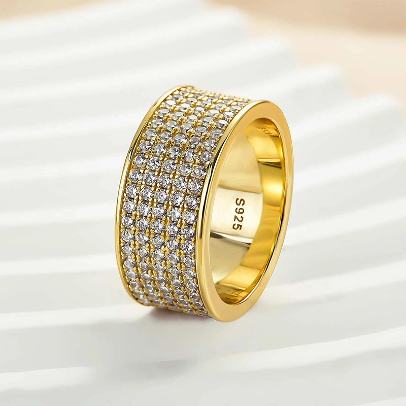 Louily Stunning Yellow Gold Pave Wide Wedding Band In Sterling Silver Elegant Mood
