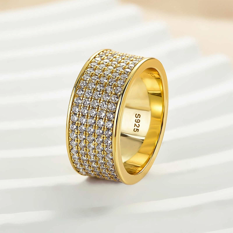 Louily Stunning Yellow Gold Pave Wide Wedding Band In Sterling Silver Office Accent Radiant Pieces Finish
