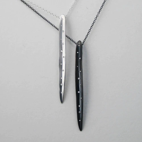 Timeless Accent Exclusive Accent Long Leaf Diamond Necklace - Oxidized Silver   Diamonds