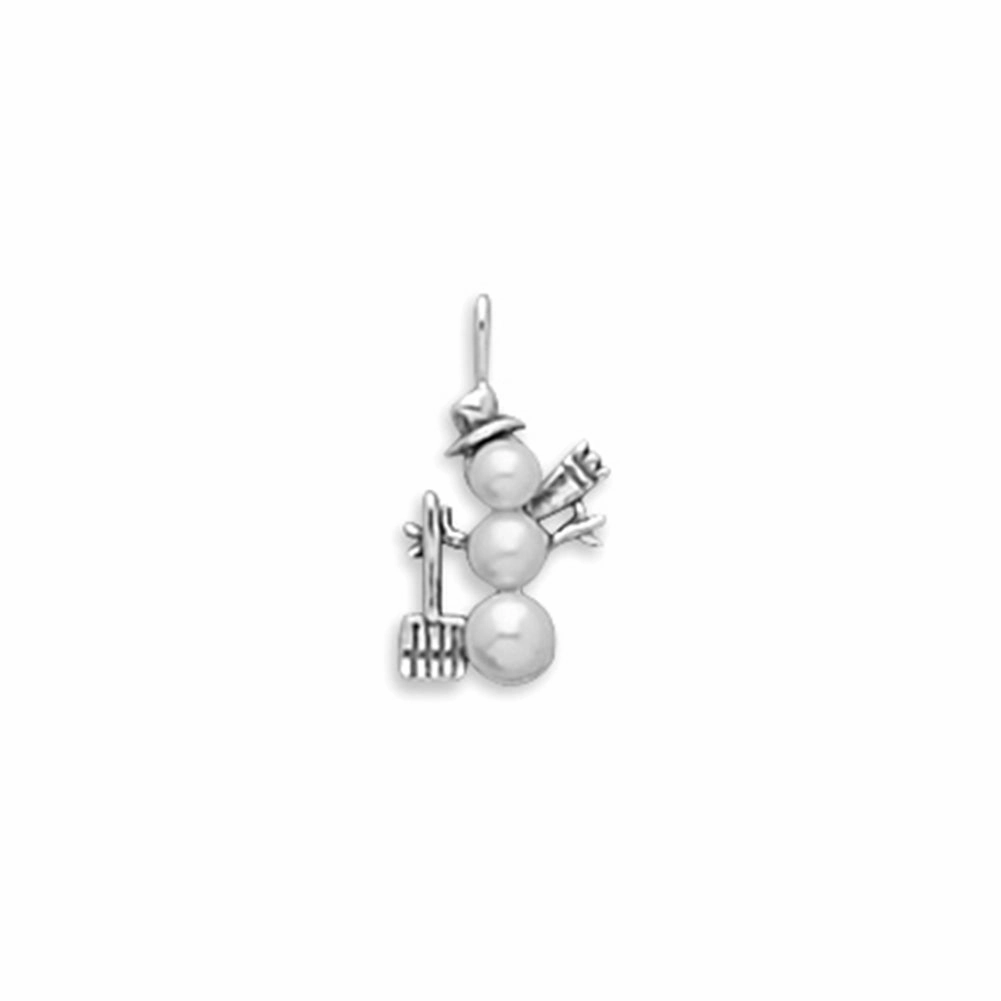 Shoveling Snowman Pendant Charm with White Cultured Freshwater Pearls Sterling Silver Artisan Piece