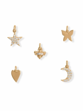 Set of Five Charms Heart, Butterfly, Bee, Moon, and Star Gold-plated Exquisite Look Night Style