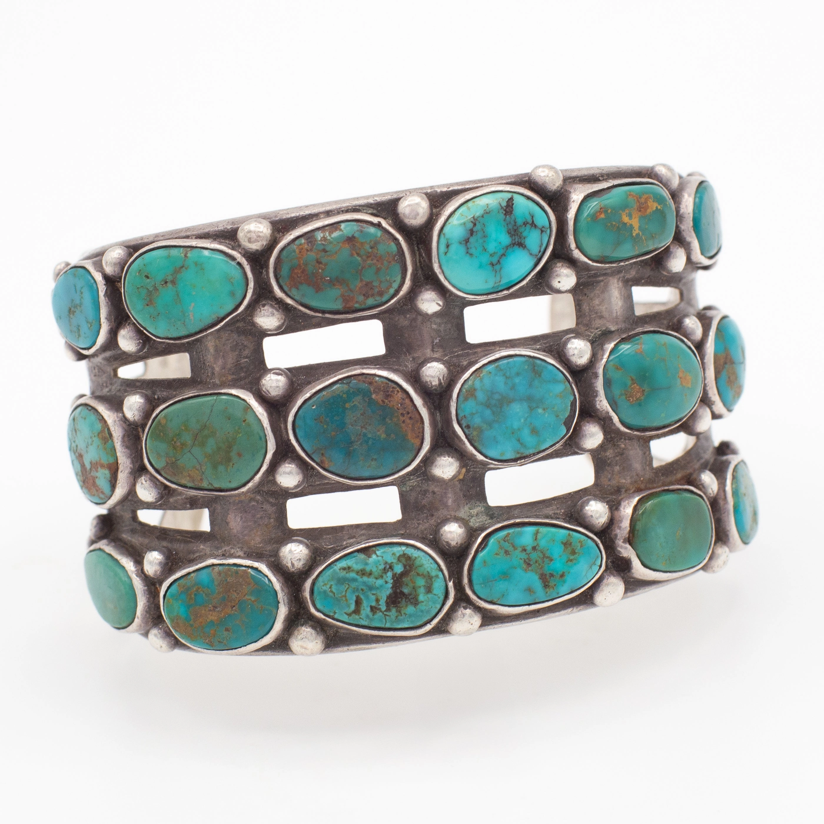 Radiant Shine Fashion Pop Vintage Handmade Sterling Silver Turquoise Cuff Bracelet (Hallmark Unknown)