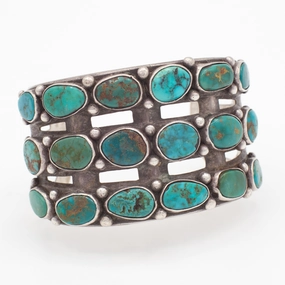 Radiant Shine Fashion Pop Vintage Handmade Sterling Silver Turquoise Cuff Bracelet (Hallmark Unknown)