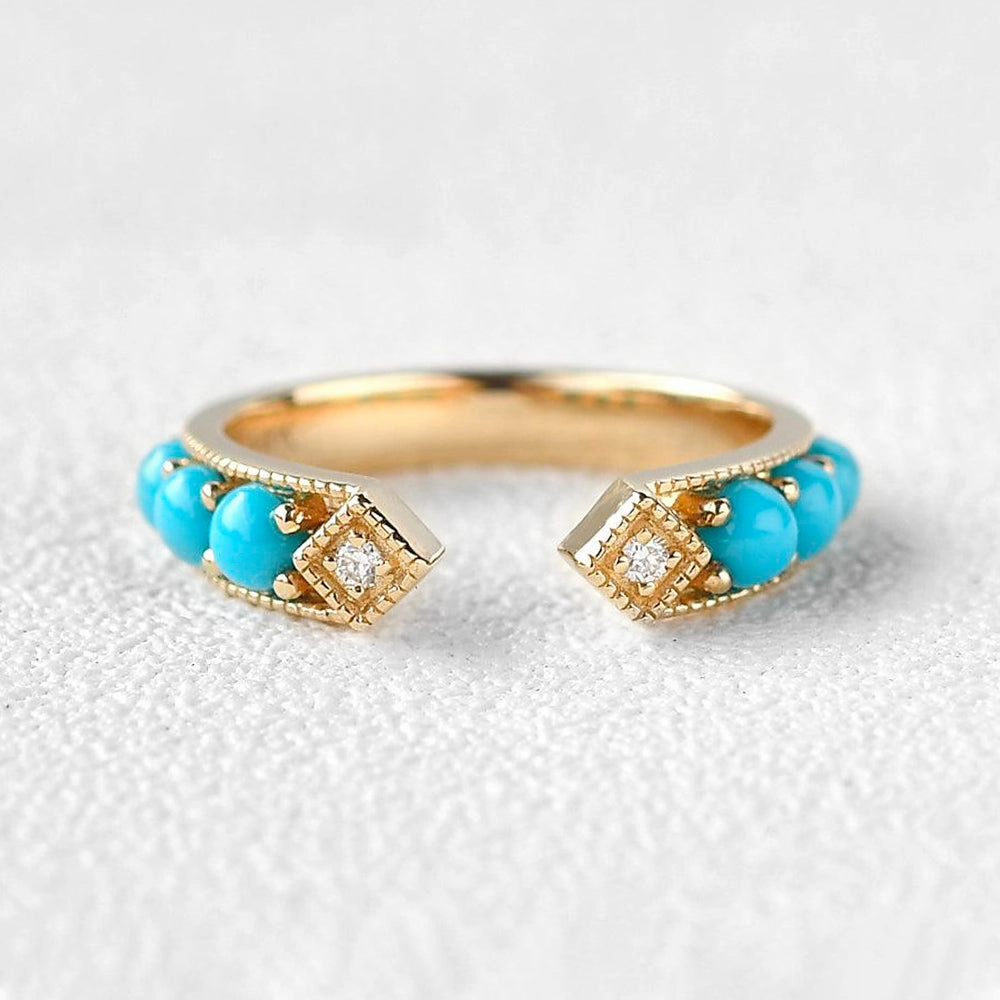 Bohemian Turquoise & Diamond Vintage Ring Handmade Statement Occasion Wear