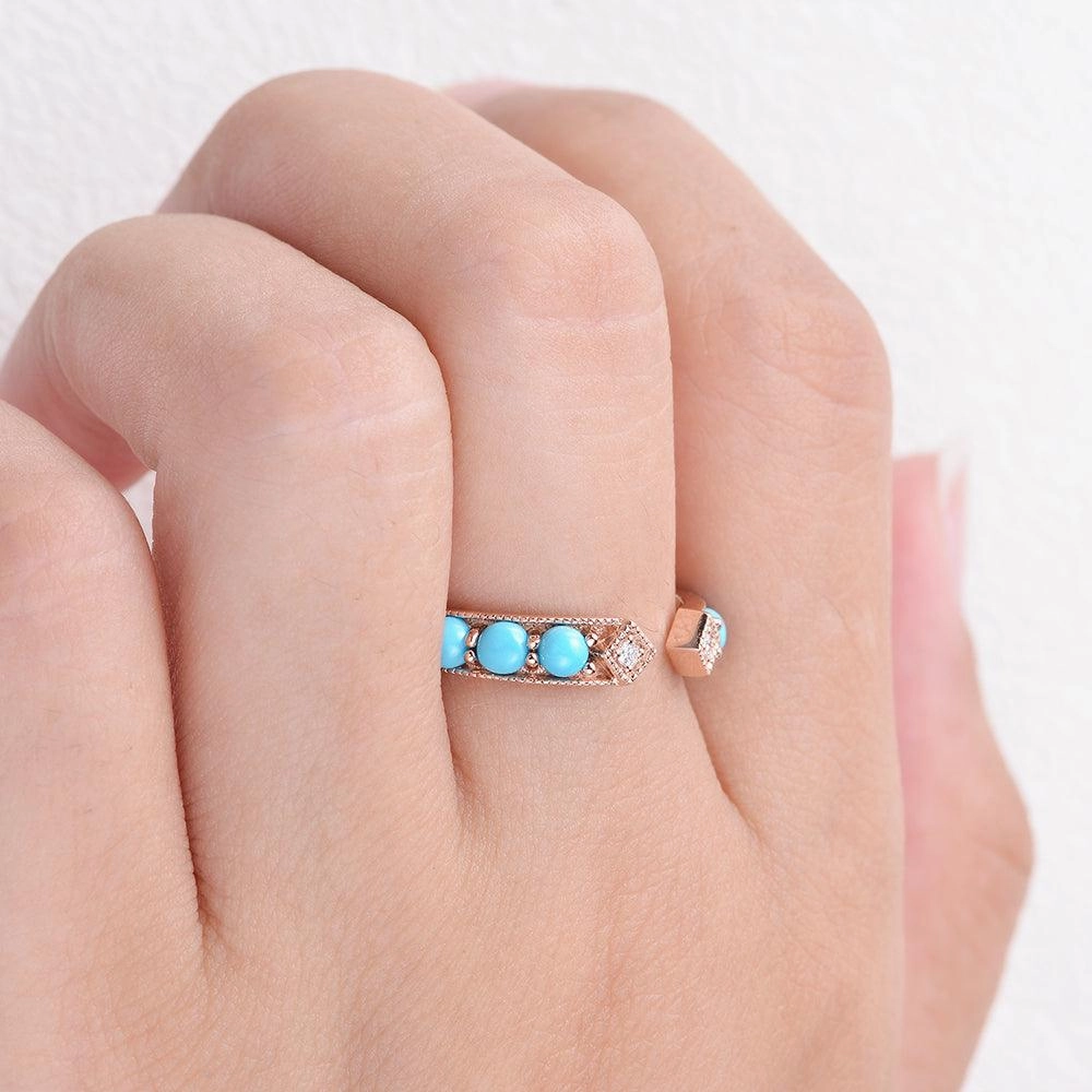 Delicate Edge Evening Collection Bohemian Turquoise & Diamond Vintage Ring
