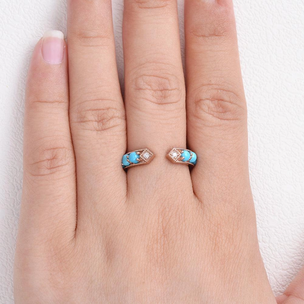 Bohemian Turquoise & Diamond Vintage Ring Glossy Look