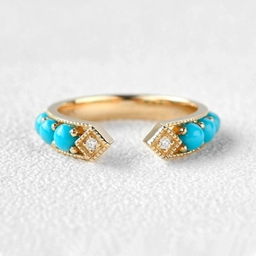 Bohemian Turquoise & Diamond Vintage Ring Handmade Statement Occasion Wear