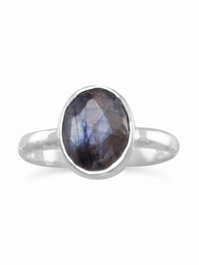 Timeless Style Stackable Ring Faceted Labradorite Sterling Silver