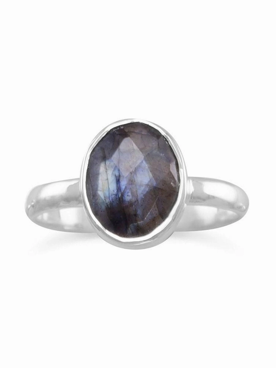 Designer Gift Unique Craft Stackable Ring Faceted Labradorite Sterling Silver