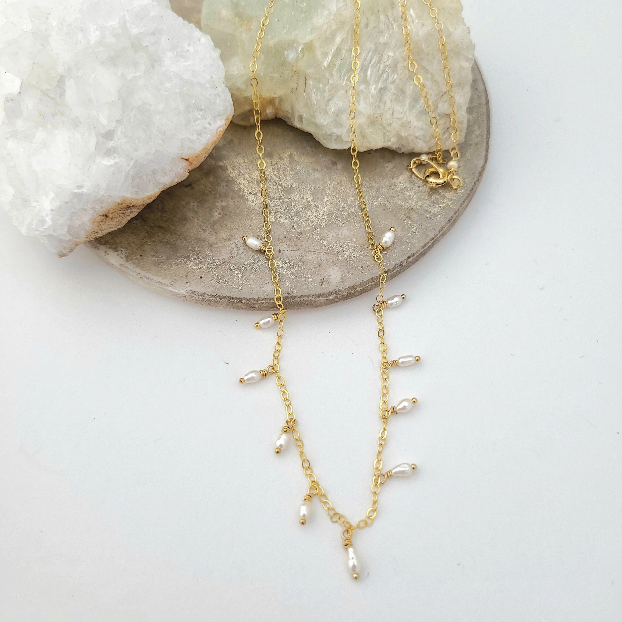 Wisp Necklace - 14k Gold-Fill   Seed Pearl Modern Gift Polished Mood