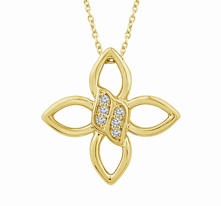 Temporary Adornment Bremer Jewelry 10K Yellow/White Gold Round Shape Diamond Flower Pendant (.02ctw)