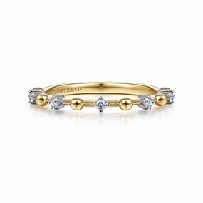 Subdued Sparkle 14K Yellow Gold Bujukan and Diamond Station Alternating Ring