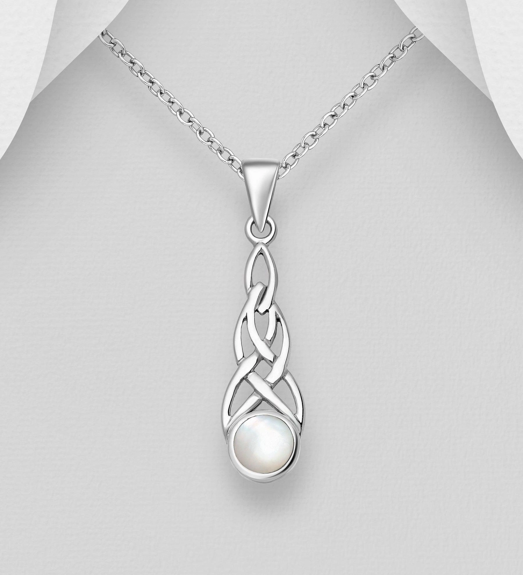 Delicate Vibe Fashionable Glow Celtic Knot Sterling Silver Pendant with Mother of Pearl