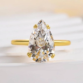 Louily Sparkle Pear Cut Yellow Gold Engagement Ring Bright Sparkle