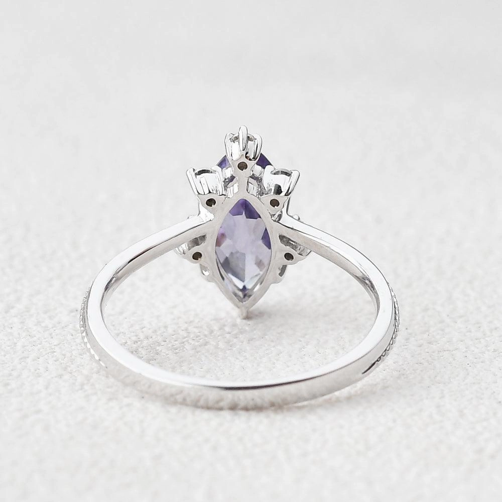 Marquise Cut Lab Alexandrite White Gold Ring Shiny look
