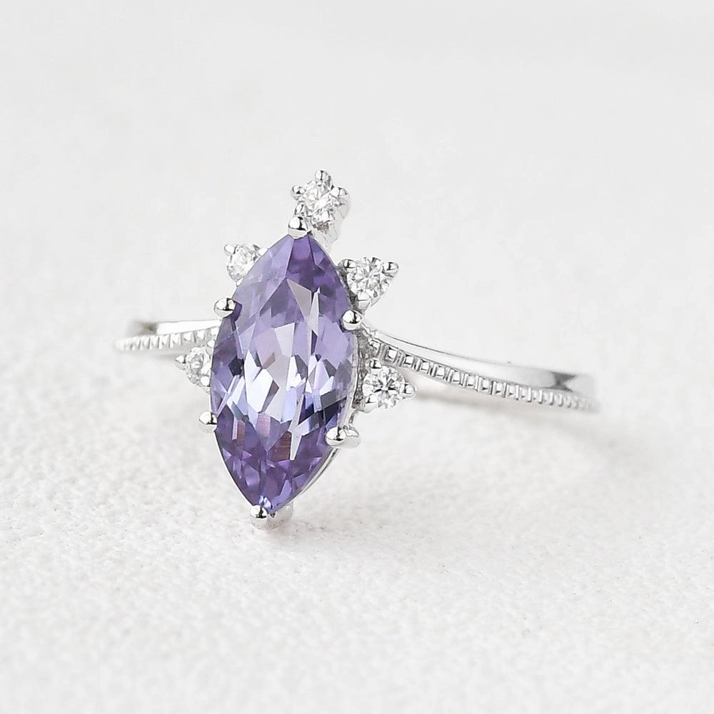 Marquise Cut Lab Alexandrite White Gold Ring Birthday gift