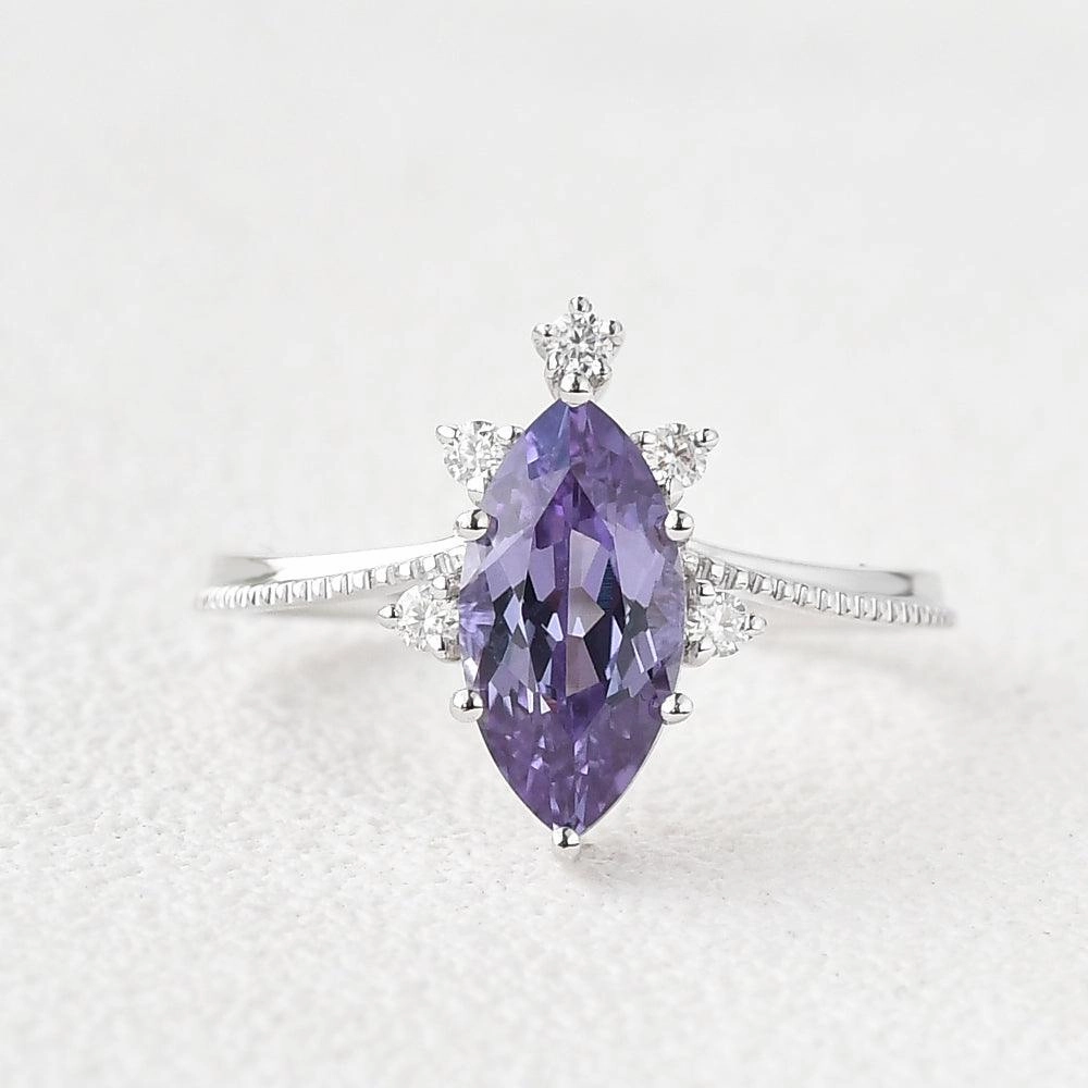 Workwear Style Marquise Cut Lab Alexandrite White Gold Ring