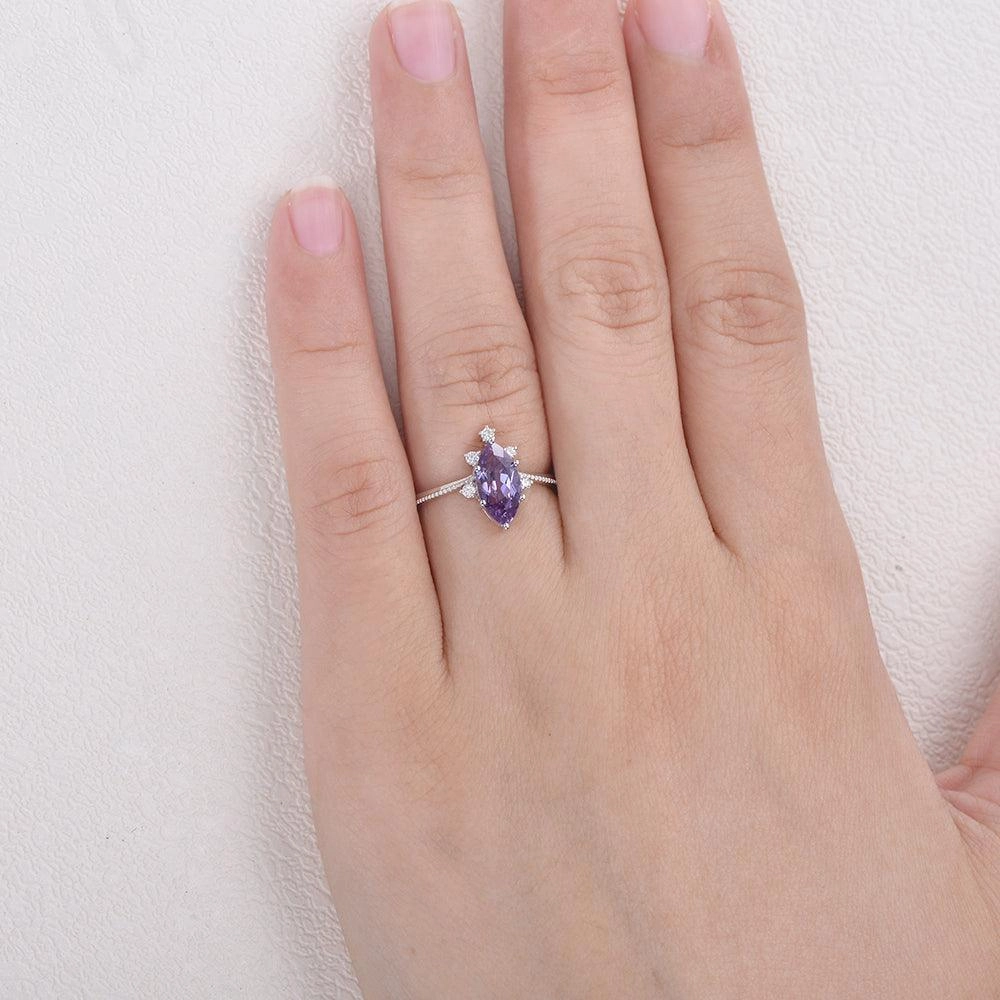 Marquise Cut Lab Alexandrite White Gold Ring Evening Ensemble