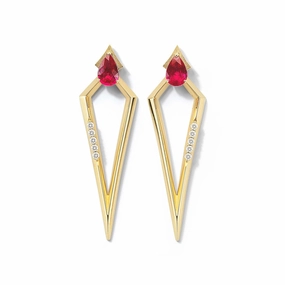 Bremer Jewelry Pear Shaped Rubies and Diamonds Drop Earrings in 18K Yellow Gold (1.06ctw) Affordable Vibe Elegant Item