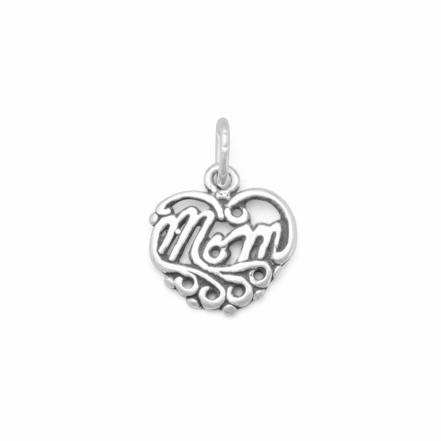 Dress Up Time Mom Heart Filigree Charm Sterling Silver - Made in the USA