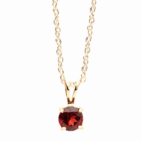 Bremer Jewelry 14K Yellow Gold Round Shape Garnet Solitaire Pendant with a 14K Yellow Gold Link Necklace (0.59ctw) Minimal Gift Fashionable Ornament