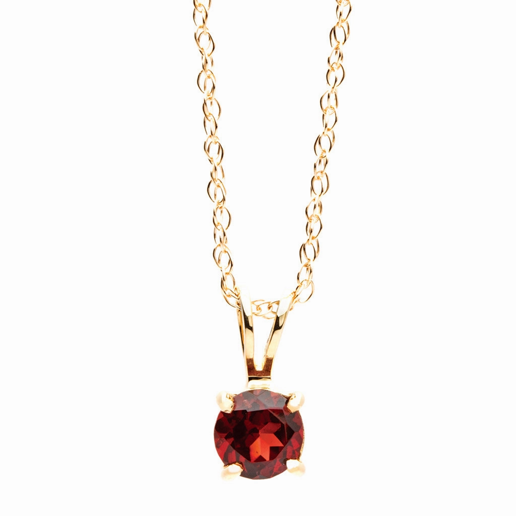 Bremer Jewelry 14K Yellow Gold Round Shape Garnet Solitaire Pendant with a 14K Yellow Gold Link Necklace (0.59ctw) Minimal Gift Fashionable Ornament